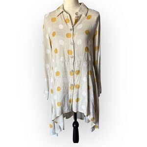 Kozan Linen HighLow Mini Shirt Dress Size Small Button Down Polka Dot Lagenlook